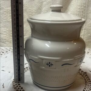 Longaberger Woven Traditions Medium Classic Blue Canister with a lid.